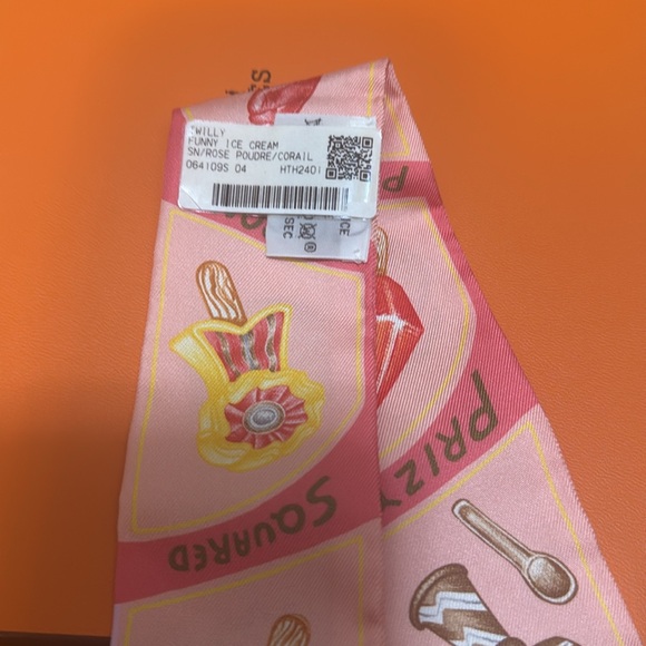 Hermes Pink Twilly Patterned Silk Scarf Funny IceCream - Picture 4 of 9
